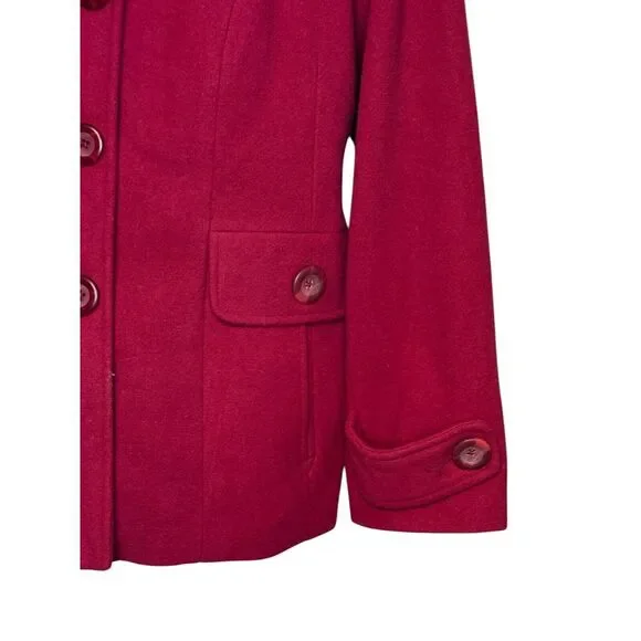 CAbi Women Peacoat Jacket Tea Coat Style 619 Wool Blend Burgundy Red Plus Sz. 14 - Picture 3 of 9
